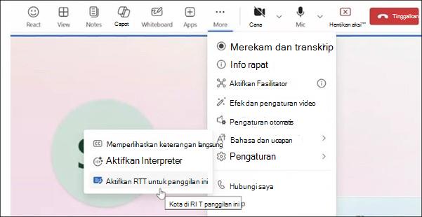 Tindakan lainnya untuk rapat Teams di web.