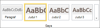 Cuplikan layar grup Gaya di pita SharePoint Online dengan gaya Judul 1 dipilih.