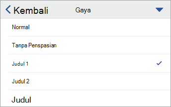 Perintah Gaya, dengan Heading 1 dipilih