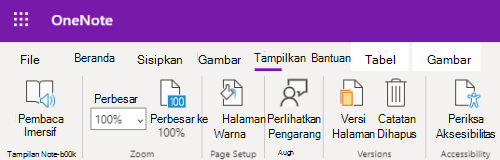 Kontrol Zoom di aplikasi OneNote untuk web.