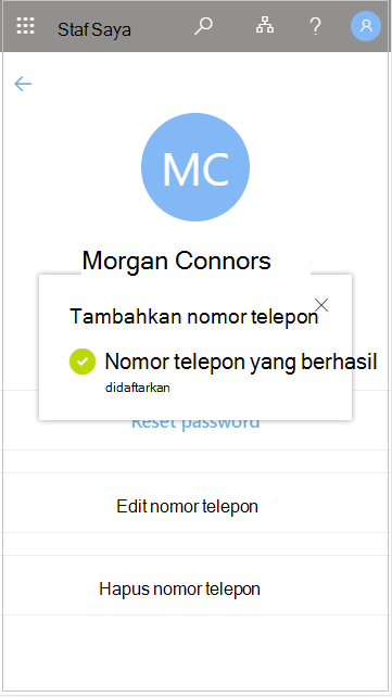 Menyimpan nomor telepon pengguna yang ditambahkan di Staf Saya