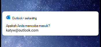 Cuplikan layar memperlihatkan Outlook seluler yang meminta Anda untuk masuk