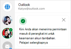 Cuplikan layar memperlihatkan konfirmasi masuk