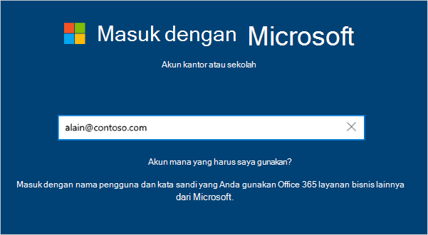 Layar masuk dengan alamat email