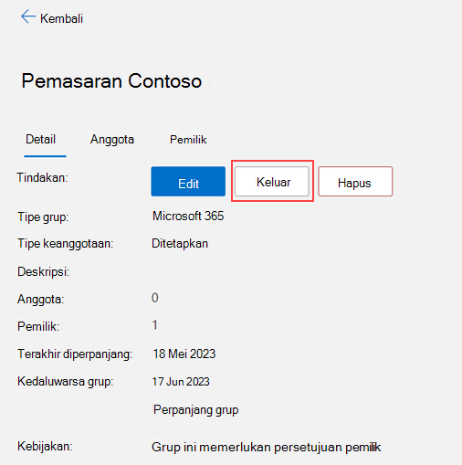 Gambar yang memperlihatkan cara meninggalkan grup.