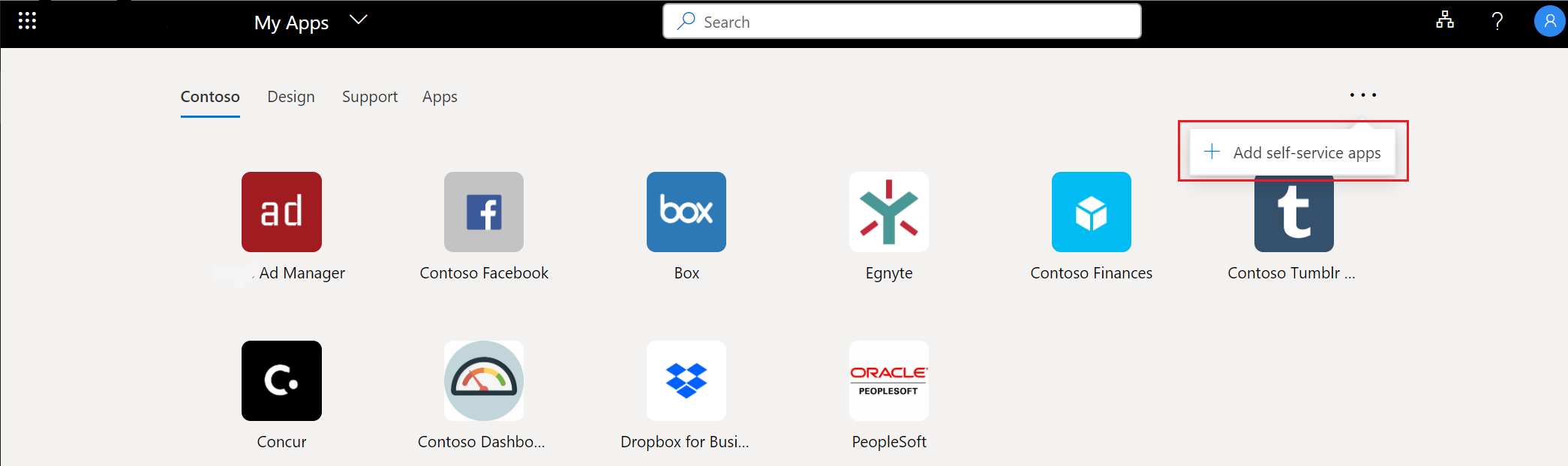 Halaman Tambahkan aplikasi, di portal Aplikasi Saya di myapplications.microsoft.com