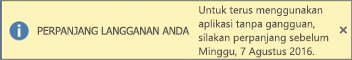 Memperlihatkan banner Perpanjang Langganan Anda dan tombol Beli