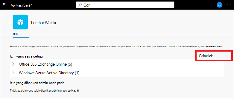 Mencabut izin untuk aplikasi di portal Aplikasi Saya