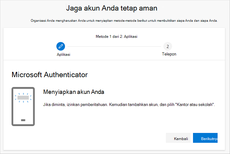 Panduan amankan akun Anda, memperlihatkan autentikator Menyiapkan halaman akun Anda