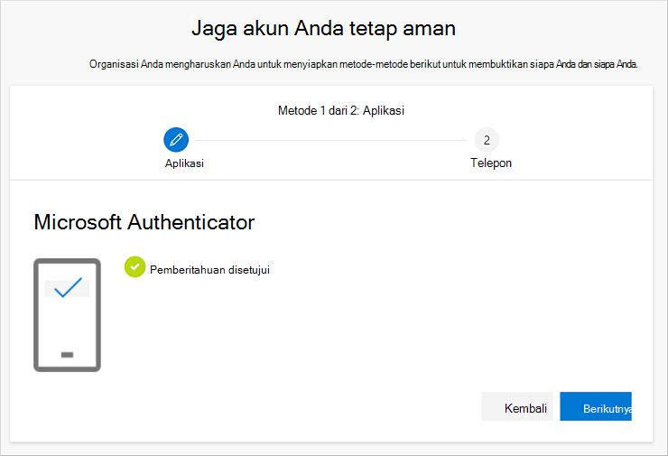 Pemberitahuan berhasil, menghubungkan aplikasi dan akun Anda