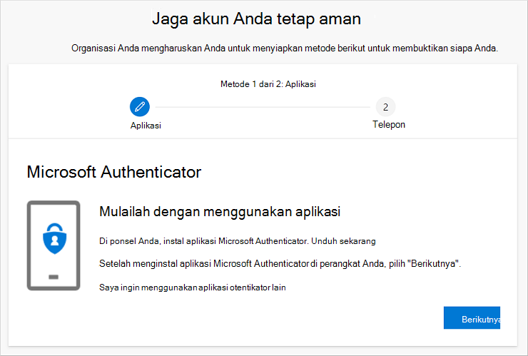 Panduan amankan akun Anda, menampilkan halaman unduhan aplikasi Authenticator
