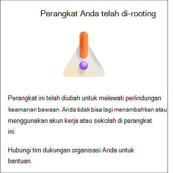 Cuplikan layar yang menampilkan kesalahan Perangkat Anda berakar di Microsoft Authenticator di Android.