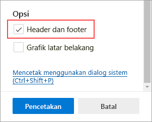Pilih Header dan footer