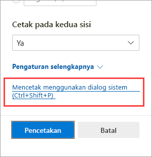 Mencetak menggunakan kotak dialog sistem