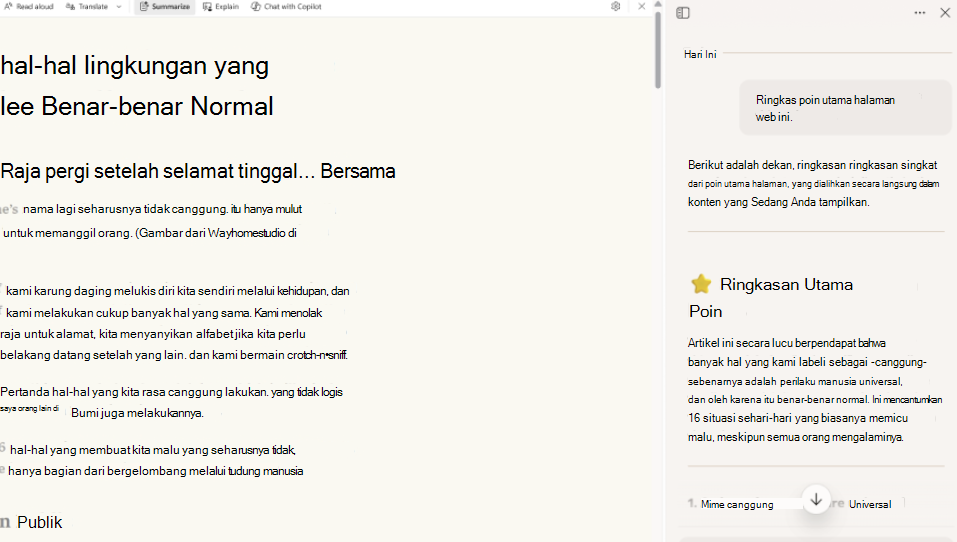 Cuplikan layar Bacamode meringkas.