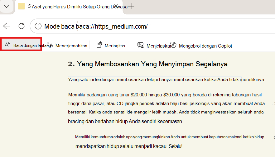 Cuplikan layar Baca dengan Lantang.