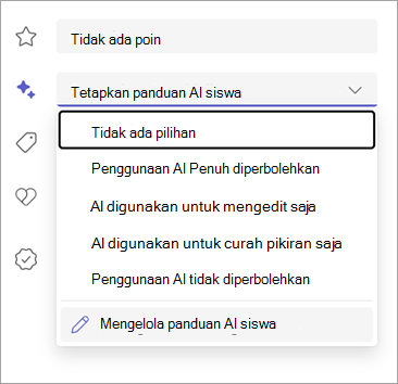 Cuplikan layar opsi untuk mengatur pedoman AI siswa.