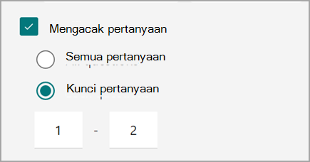 Cuplikan layar pengaturan kuis/formulir untuk mengacak dan mengunci pertanyaan kuis.