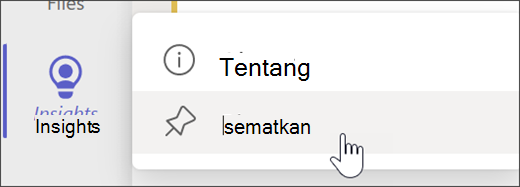Cuplikan layar yang memperlihatkan Sematkan Wawasan ke bilah aplikasi.