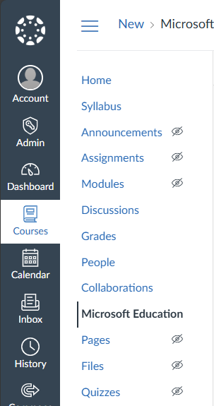 Pilih menu navigasi kursus Microsoft Education di Kanvas