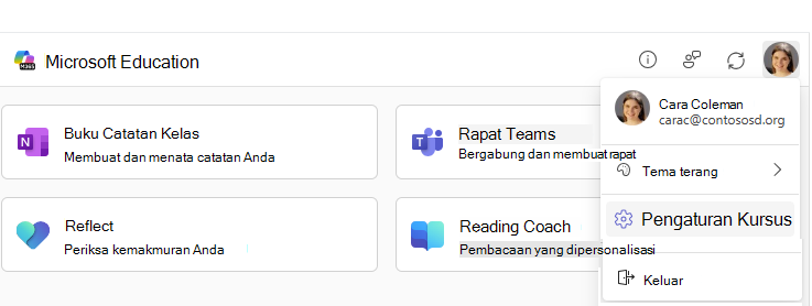 Item menu pengaturan kursus