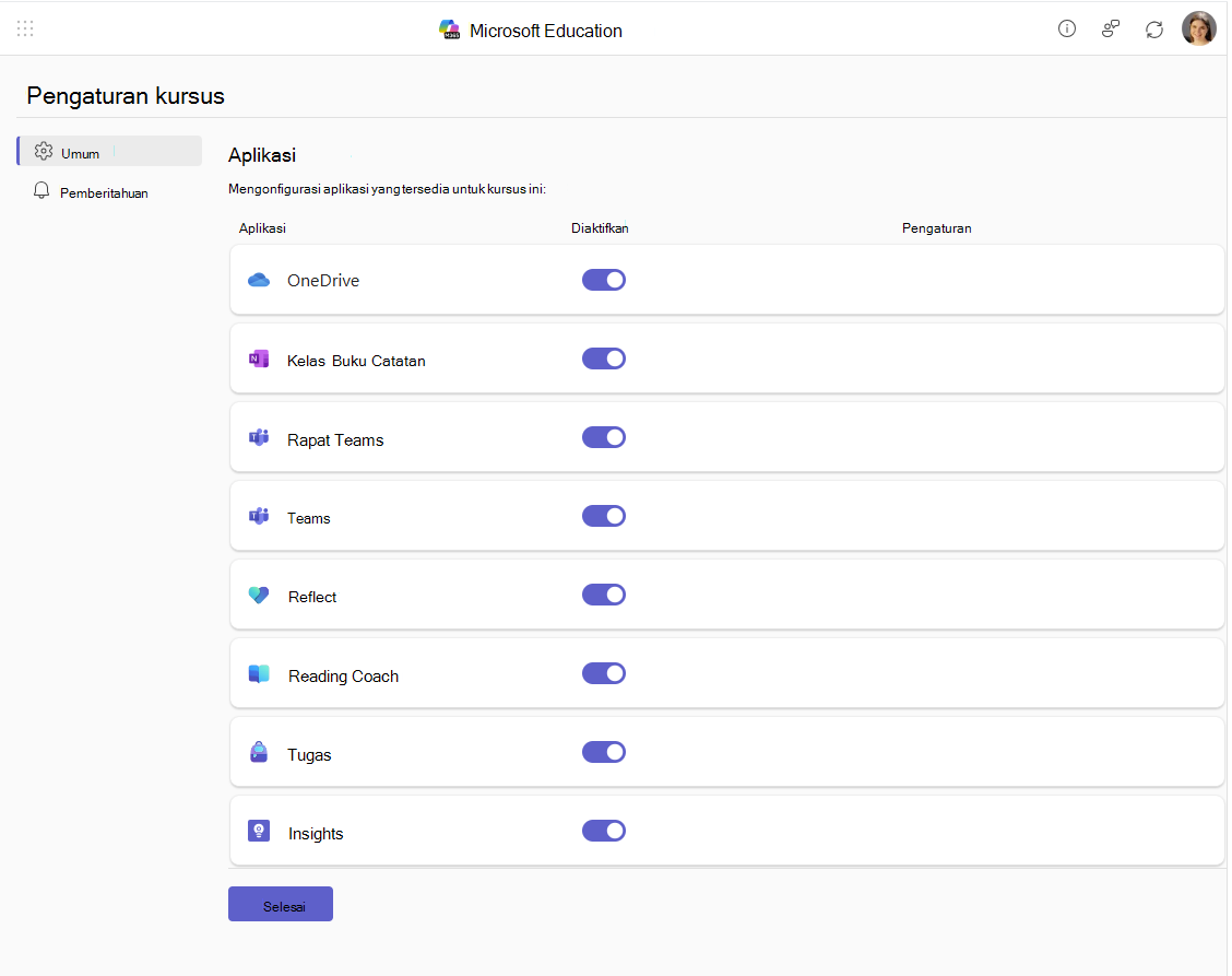 Pengaturan kursus Microsoft Education