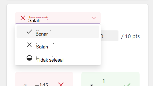 Cuplikan layar opsi jawaban.