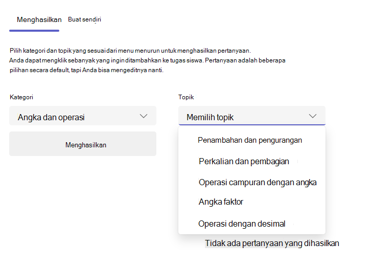 Cuplikan layar tab hasilkan.