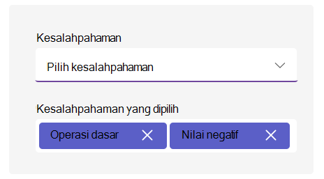 Cuplikan layar opsi kesalahpahaman.