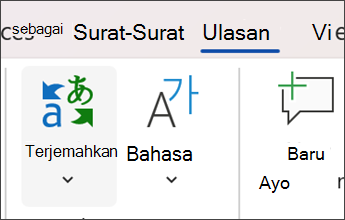 Cuplikan layar di Microsoft Word memilih Tinjau lalu Terjemahkan