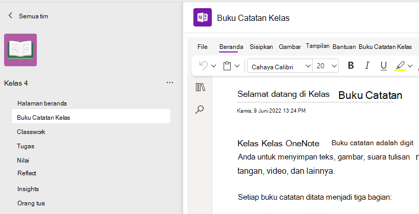 Cuplikan layar menyiapkan buku catatan kelas.