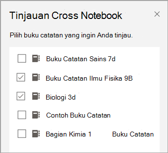 Cuplikan layar buku catatan untuk ditinjau.