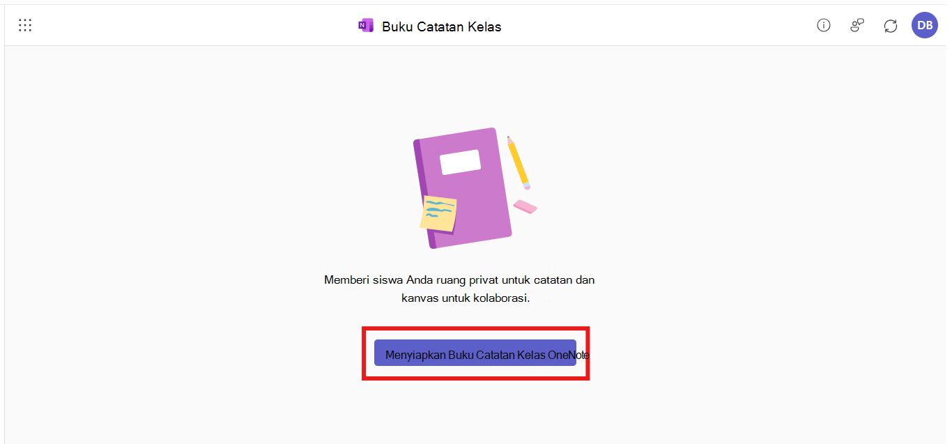 Aplikasi Buku Catatan Kelas terbuka dalam integrasi M365 LTI. Pengguna diminta untuk membuat buku catatan baru