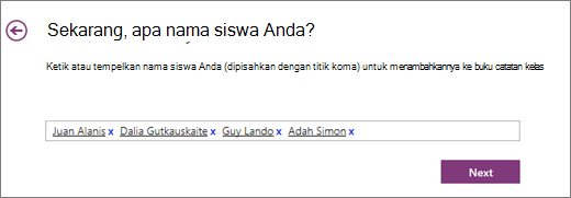 Ketik nama siswa dan pilih Berikutnya.