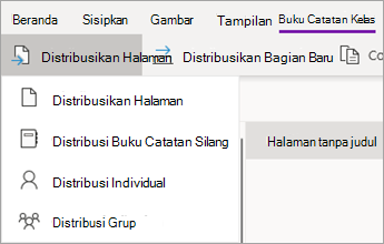 Tombol Distribusikan Halaman dengan turun bawah tindakan.