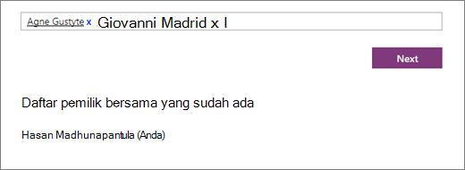 Ketikkan nama pemilik bersama untuk ditambahkan ke Buku Catatan Staf.