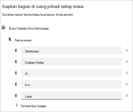 Siapkan bagian di ruang pribadi setiap siswa.
