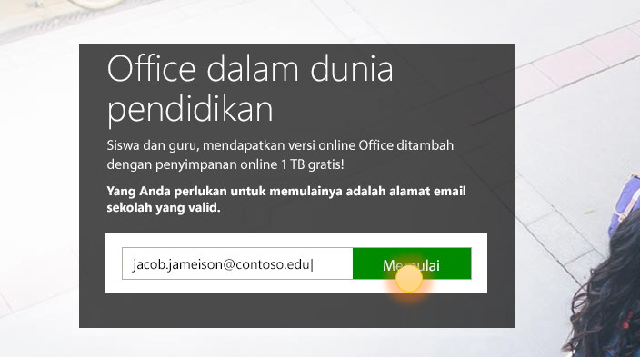 Cuplikan layar halaman masuk Memulai.