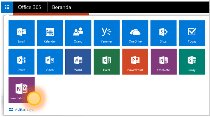 Cuplikan layar aplikasi Buku Catatan Kelas OneNote.