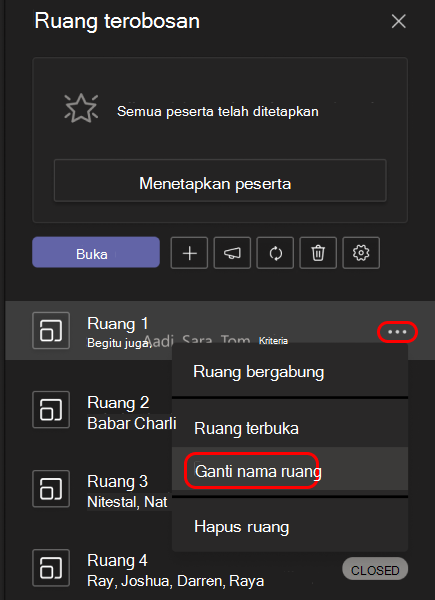 Gambar yang memperlihatkan cara mengganti nama ruang terpisah.