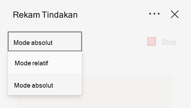 Pilih antara mode Absolut atau Relatif saat merekam tindakan.