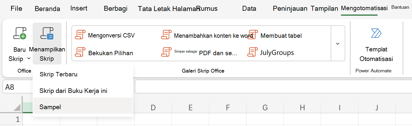 Pilih Otomatiskan untuk melihat opsi Skrip Office.