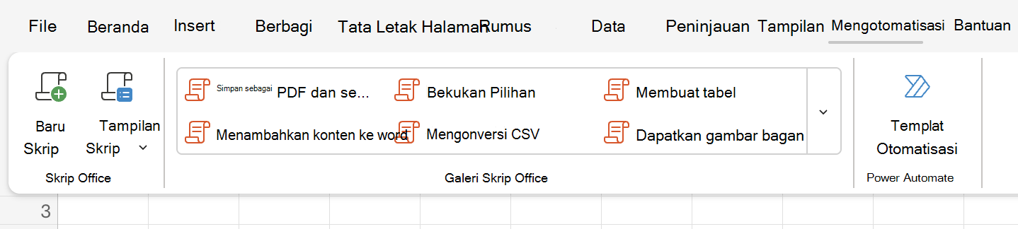 Pilih Otomatiskan untuk melihat opsi Skrip Office.