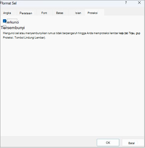 Cuplikan layar kotak Terkunci di tab Proteksi.