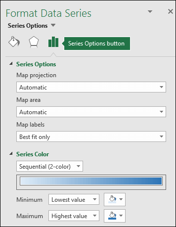 Opsi Seri Panel Tugas Objek Format Bagan Peta Excel