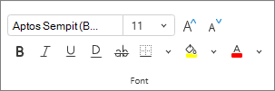 Cuplikan layar grup Font.