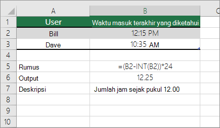 Contoh: Convert hours from standard time format to a decimal number