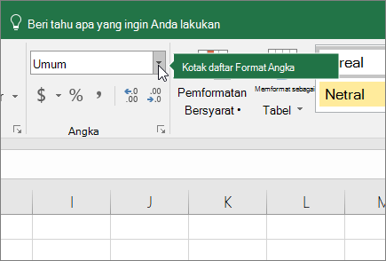 Kotak daftar Format Angka