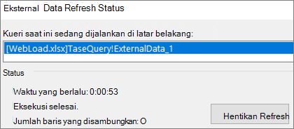 Kotak dialog Status Refresh Data Eksternal