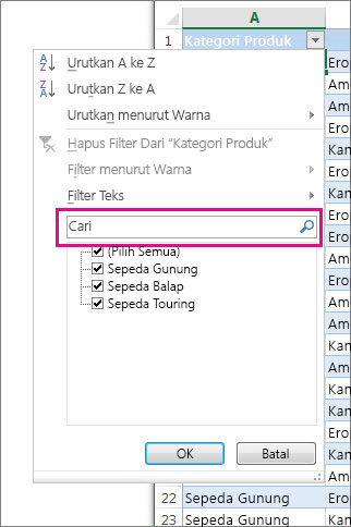 Memfilter dengan mencari